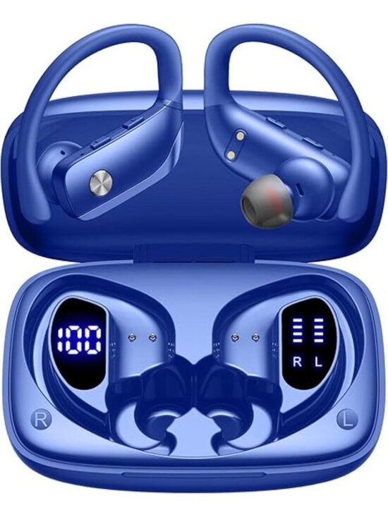 Other - Blue Wireless Earbuds Bluetooth LED Display Ear-hooks Built-in Mic Headset